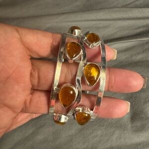 Amber Gemstone Silver Cuff Bracelet